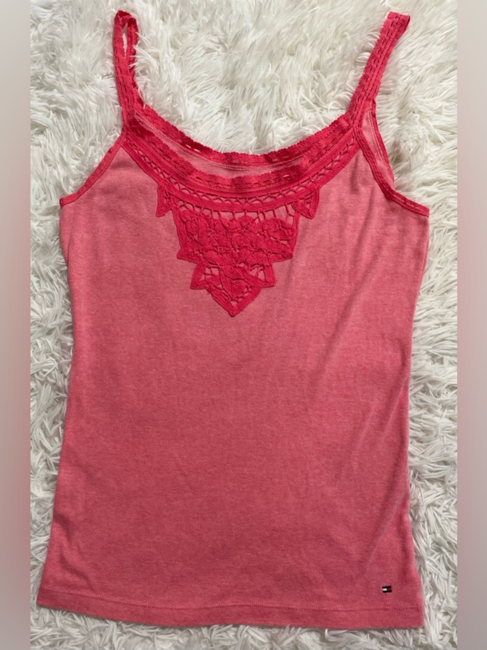 Tommy Hilfiger Y2K Lolita Whimsy Fairy Coquette Cami Lace Crochet Trim Pink M